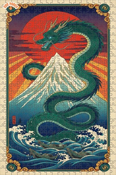 Teona Ahşap لغز خشبي على شكل التنين وجبال فوجي، لغز خشبي بإطار مزدوج الطبقات،...