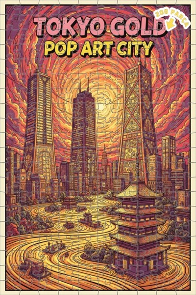 Teona Ahşap لغز خشبي مؤطر بطبقتين مع رسوم توضيحية لمدينة طوكيو الذهبية بأسلوب...
