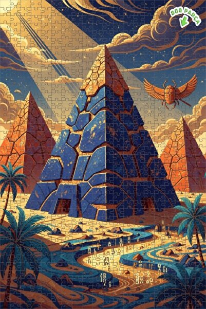 Teona Ahşap لغز الأهرامات الغامضة ذو الطابقين بإطار خشبي 800 قطعة 70×50