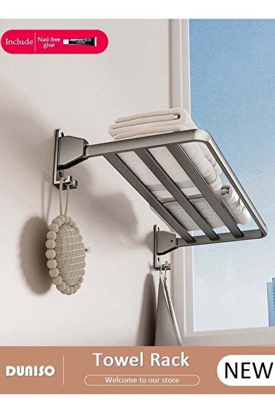 DOMEET DUNISO Wall Mounted Towel Rack, Space Aluminum Towel Rack with Hooks, ...