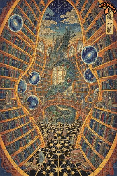 Teona Ahşap لغز خشبي مؤطر من طابقين لمكتبة حكمة التنين 400 قطعة 35×35