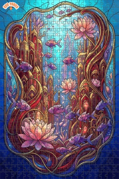 Teona Ahşap لغز خشبي بإطار ذو طابقين بمظهر لوحة زيتية لمدينة سحرية تحت الماء ...