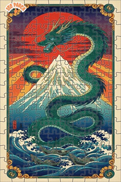 Teona Ahşap لغز خشبي على شكل التنين وجبال فوجي، لغز خشبي بإطار مزدوج الطبقات،...