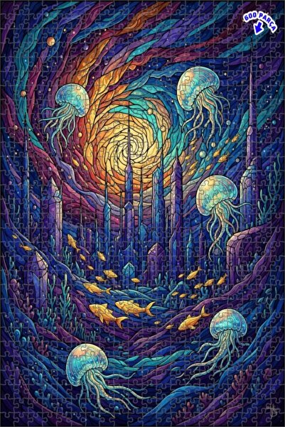 Teona Ahşap لغز خشبي مؤطر بطبقتين بتصميم مدينة تحت البحر الخيالية وفن الفسيفس...