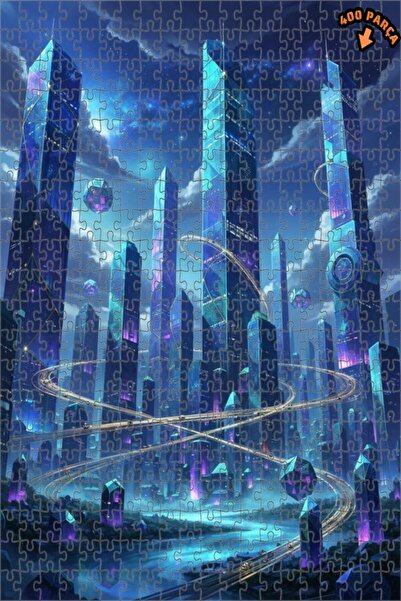 Teona Ahşap Futuristic City Light Digital Art Oil Painting Double-Decker Fram...