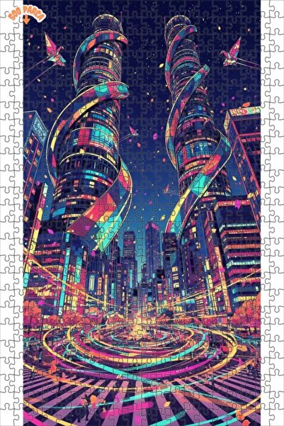 Teona Ahşap لوحة زيتية ملونة لمنظر المدينة المستقبلية، لغز خشبي بإطار ذو طابق...
