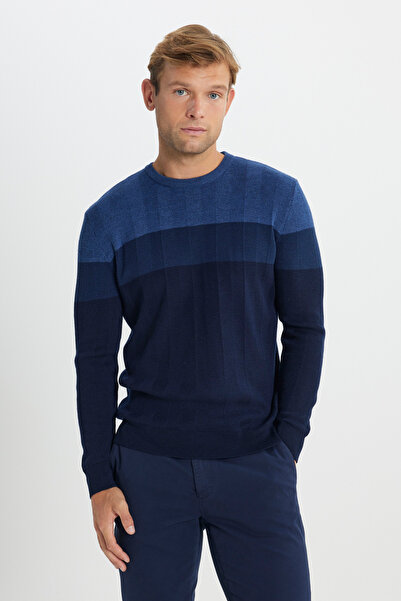 ALTINYILDIZ CLASSICS Men's Indigo Wool Standard Fit Regular Cut Crew Neck Jac...