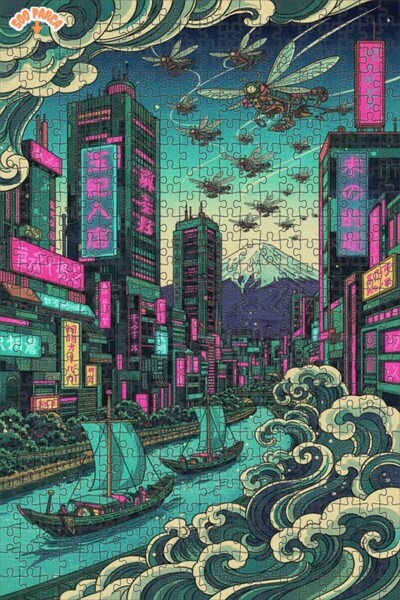 Teona Ahşap لغز خشبي بإطار مزدوج الطبقات بمظهر لوحة زيتية على طراز سايبربانك ...