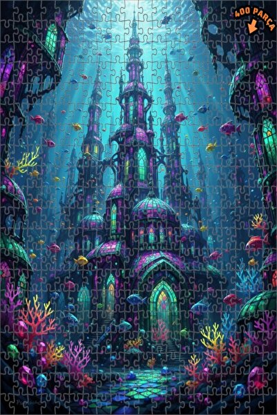 Teona Ahşap لغز خشبي مؤطر ذو طابقين على شكل قلعة غواصة سحرية بمظهر لوحة زيتية...