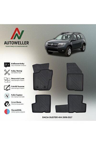 AutoWeller Dacia Duster 2009-2017 4x4 Havuzlu 3D TPE Oto Paspas Takımı