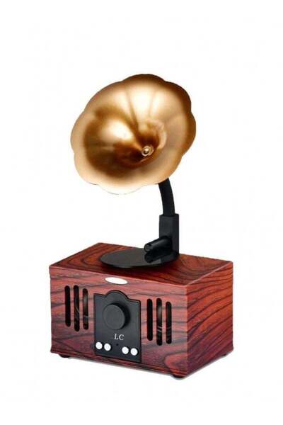 LC Vintage Gramophone Style Bluetooth Speaker with Wooden Base and Horn Design