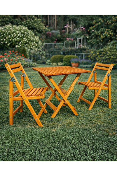 ALAÇAM MOBİLYA Sağlam Katlanır Ahşap Masa Sandalye Seti – Bahçe Balkon Takımı