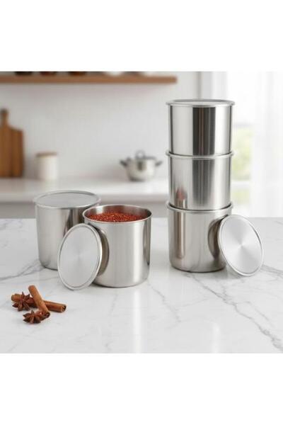 GörSeç Set of 6 Luxury Stainless Steel Spice and Snack Containers 8X9 cm Mode...