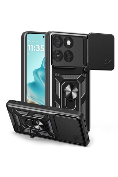 Techsuit Husă pentru Motorola Edge 60 Fusion, CamShield, Neagră, set autocolante