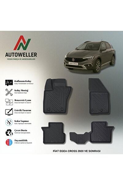 AutoWeller Fiat Egea Cross 2020 Sonrası Hatchback Havuzlu 3D TPE Oto Paspas T...