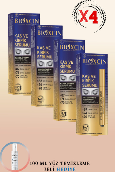 Bioxcin Kaş ve Kirpik Serumu 3 ml 4 ADET + 100ml Yüz Temizleme Jeli Hediye