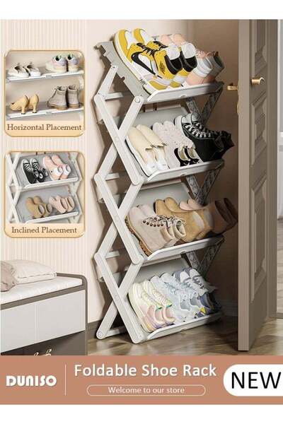 DOMEET 4-Tier Foldable Shoe Rack, Narrow Shoes Organizer, Adjustable Shoe She...