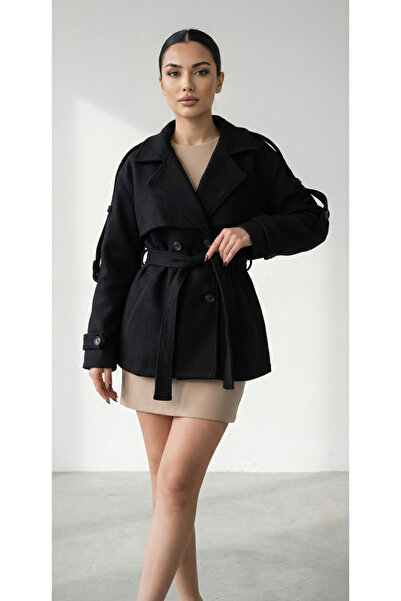 Miyalon Kadın Kaşe Astarsız Kısa Trençkot-Kaban