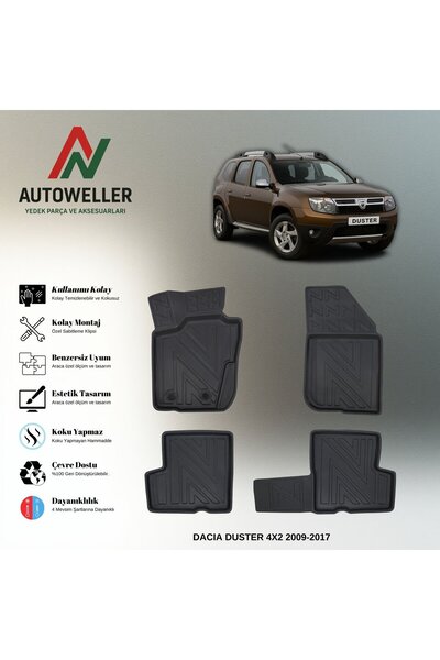 AutoWeller Dacia Duster 2009-2017 4x2 Havuzlu 3D TPE Oto Paspas Takımı