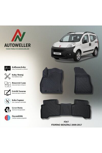 AutoWeller Fiat Fiorino Benzinli 2007-2019 Havuzlu 3D TPE Oto Paspas Takımı