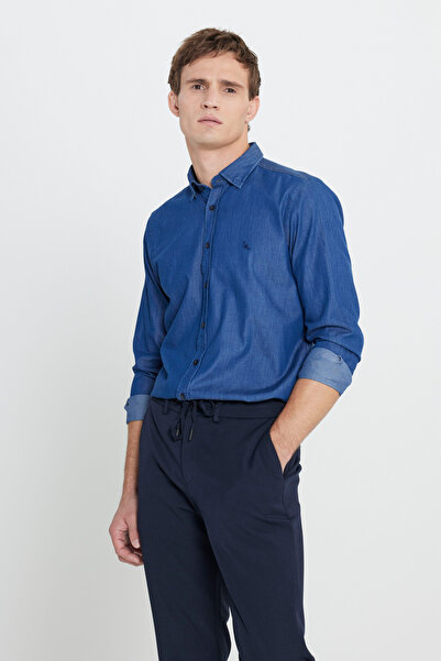ALTINYILDIZ CLASSICS Чоловіча сорочка з деніму Indigo 100% бавовна, облягаючи...