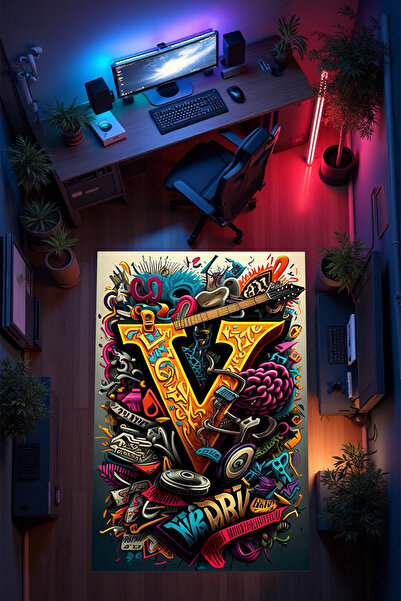 THEMODERNHANE Gamer Genç Odası Halısı Kaymaz Taban Makinede Yıkanabilir Gamin...