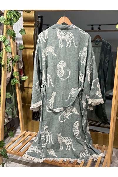 Befera Design Muslin Kimono 100% Cotton Leopard Patterned Bathrobe Kaftan Dre...