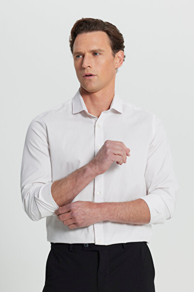 ALTINYILDIZ CLASSICS Men's Beige Slim Fit Slim Fit Small Italian Collar Dobby...