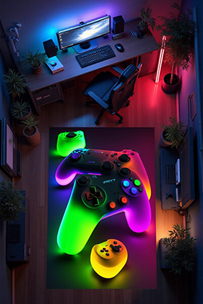 THEMODERNHANE Gamer Genç Odası Halısı Kaymaz Taban Makinede Yıkanabilir Gamin...