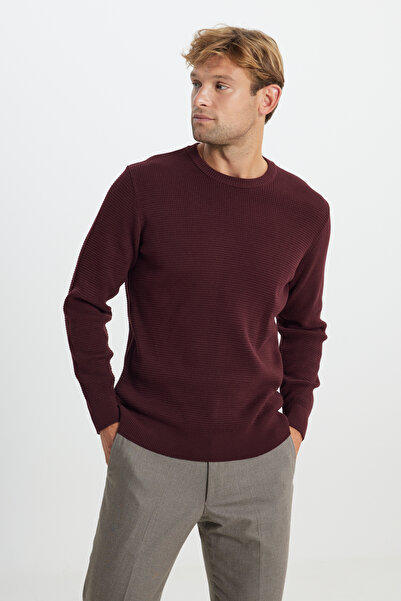 ALTINYILDIZ CLASSICS Men's Burgundy Cotton Standard Fit Regular Cut Crew Neck...