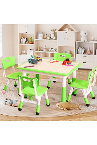 Garvee Kids Table 4-Chair Set, Adjustable Table Set with Non-Slip Legs,Built-...