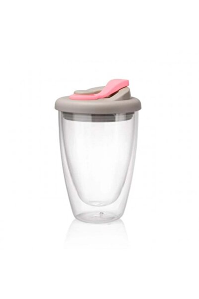 Tripy Transparent Double Layer Cup with Gray/Pink Plastic Lid 350ml