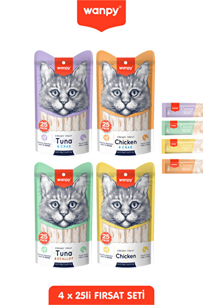 Wanpy 4 Lezzet 25li Fırsat Seti Kedi Ödül Kreması Tavuk & Ton & Yengeçli 100x...
