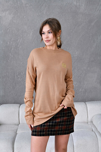 Park Karon Дамски бродиран пуловер с обло деколте и сезонна плетена материя 2...