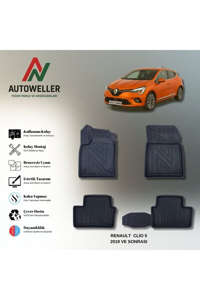 AutoWeller Renaut Clio 5 2019-2025 Havuzlu 3D TPE Oto Paspas Takımı