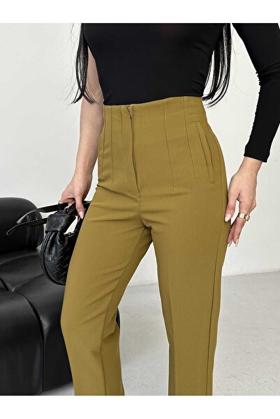 Moda İkra Υψηλόμεσο υφασμάτινο παντελόνι με στενό πόδι. πλήρες ελαστικό ύφασμα