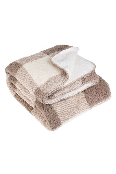 OEM Decorative blanket, ultra-fluffy, plaid pattern, elegant brown color, siz...