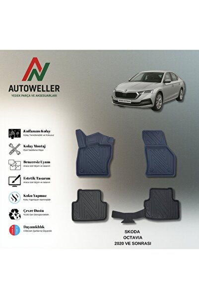 AutoWeller Skoda Octavia 2020 Sonrası Havuzlu 3D TPE Oto Paspas Takımı