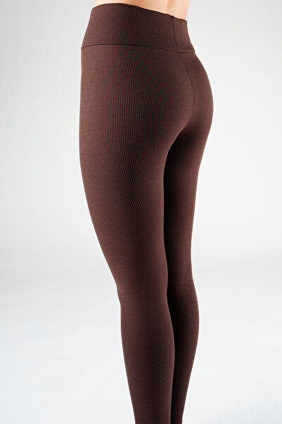 MOZHAS High Waist Gathered Ribbed Texture Leggings Brown