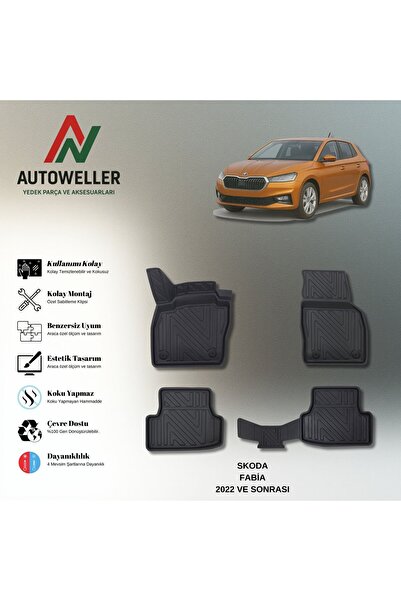AutoWeller Skoda Fabia 2022 Sonrası Havuzlu 3D TPE Oto Paspas Takımı