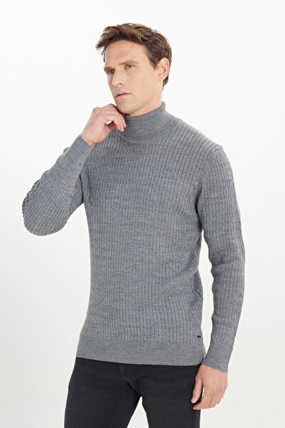 ALTINYILDIZ CLASSICS Men's Gray Melange Wool Warm Standard Fit Regular Cut Ha...