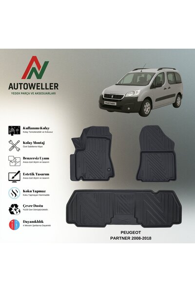 AutoWeller Peugeot Partner 2008-2018 Havuzlu 3D TPE Oto Paspas Takımı