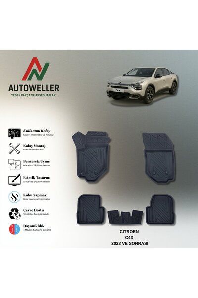 AutoWeller Citroen C4 X 2023 Sonrası Havuzlu 3D TPE Oto Paspas Takımı