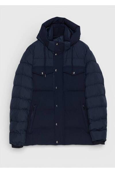 Ramsey Navy Blue Regular Fit Hooded Casual Woven Coat