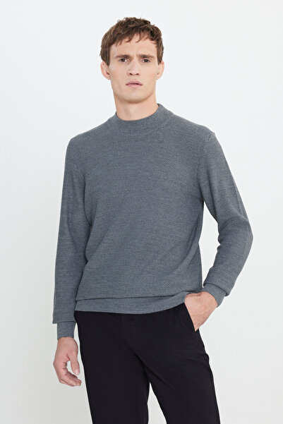 ALTINYILDIZ CLASSICS Men's Gray Melange Warm Standard Fit Regular Cut Half Tu...