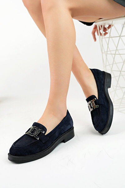 GRADA Жіночі сині замшеві мокасини з металевою пряжкою, натуральна шкіра, щод...