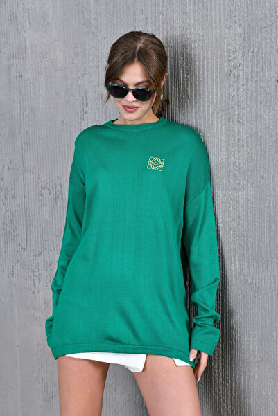 Park Karon Дамски бродиран пуловер с обло деколте и сезонна плетена материя 2...