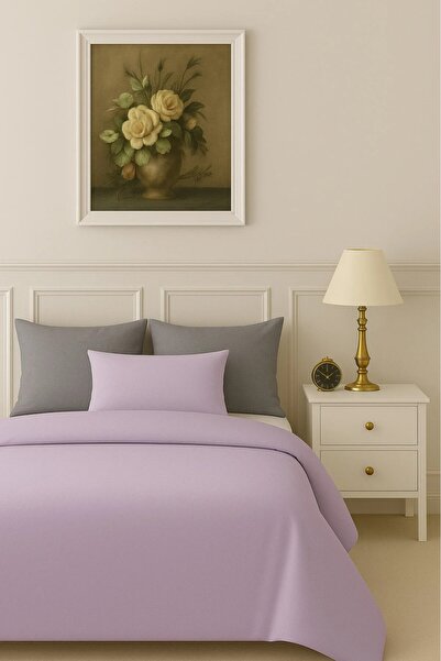 İQON Fitted Sheet Duvet Cover Set Single Size Lilac-Grey