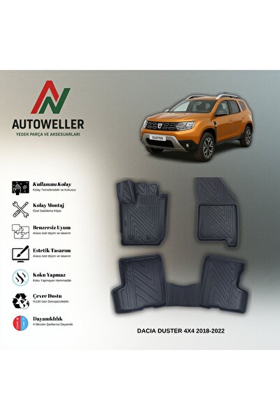 AutoWeller Dacia Duster 2018-2022 4x4 Havuzlu 3D TPE Oto Paspas Takımı