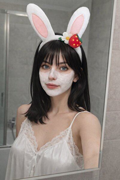 TAKIŞTIR Λευκό βελούδινο στέμμα με φιγούρα αυτιού και λεπτομέρεια φράουλας